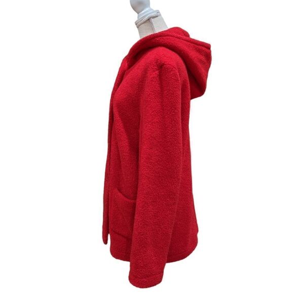 Sandro Sport Women's Red Long Buttoned Hood Fleece Jacket Size L - Picture 4 of 11